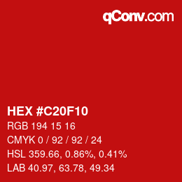カラーコード: HEX #C20F10 | qconv.com