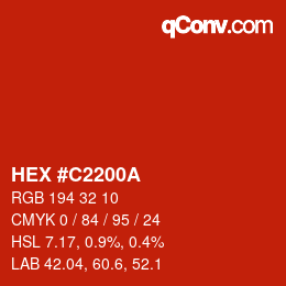 Farbcode: HEX #C2200A | qconv.com