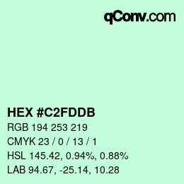 カラーコード: HEX #C2FDDB | qconv.com