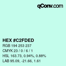 カラーコード: HEX #C2FDED | qconv.com