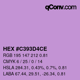 Code couleur: HEX #C393D4CE | qconv.com