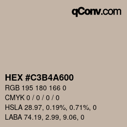 颜色代码: HEX #C3B4A600 | qconv.com