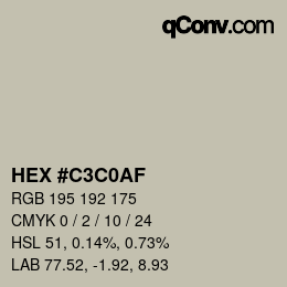 Color code: HEX #C3C0AF | qconv.com