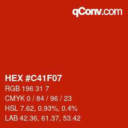 カラーコード: HEX #C41F07 | qconv.com