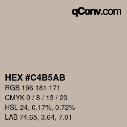 颜色代码: HEX #C4B5AB | qconv.com