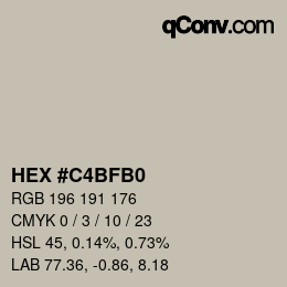 颜色代码: HEX #C4BFB0 | qconv.com