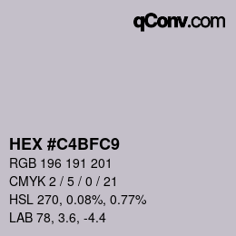 颜色代码: HEX #C4BFC9 | qconv.com