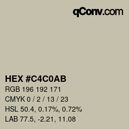 颜色代码: HEX #C4C0AB | qconv.com
