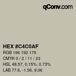 Color code: HEX #C4C0AF | qconv.com