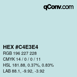 Código de color: HEX #C4E3E4 | qconv.com