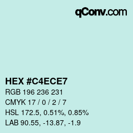 カラーコード: HEX #C4ECE7 | qconv.com