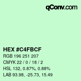 Color code: HEX #C4FBCF | qconv.com