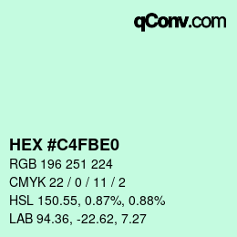 Color code: HEX #C4FBE0 | qconv.com