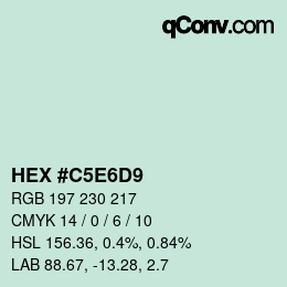 カラーコード: HEX #C5E6D9 | qconv.com