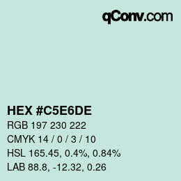 Farbcode: HEX #C5E6DE | qconv.com