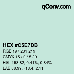 Código de color: HEX #C5E7DB | qconv.com