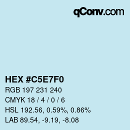 Code couleur: HEX #C5E7F0 | qconv.com