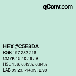 颜色代码: HEX #C5E8DA | qconv.com