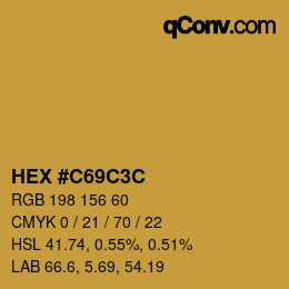 Color code: HEX #C69C3C | qconv.com