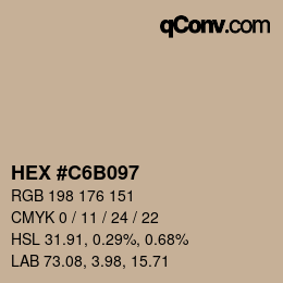 Farbcode: HEX #C6B097 | qconv.com