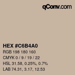 颜色代码: HEX #C6B4A0 | qconv.com