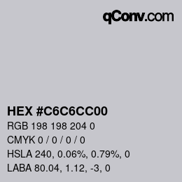 颜色代码: HEX #C6C6CC00 | qconv.com
