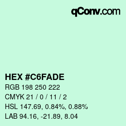 Color code: HEX #C6FADE | qconv.com