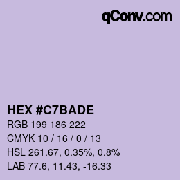 颜色代码: HEX #C7BADE | qconv.com