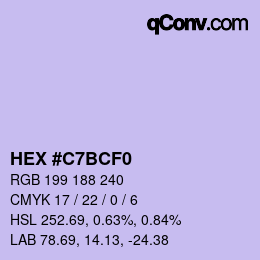 Color code: HEX #C7BCF0 | qconv.com