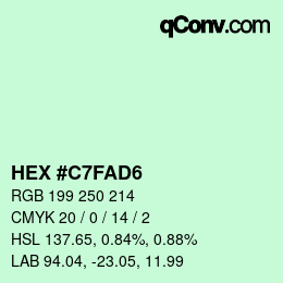 Color code: HEX #C7FAD6 | qconv.com