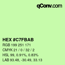 Color code: HEX #C7FBAB | qconv.com
