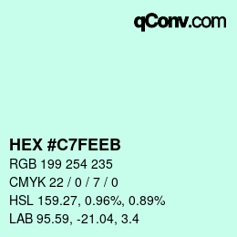 Color code: HEX #C7FEEB | qconv.com