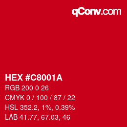 Color code: HEX #C8001A | qconv.com