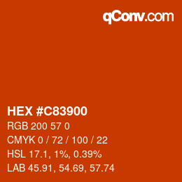 Code couleur: HEX #C83900 | qconv.com