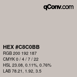 Color code: HEX #C8C0BB | qconv.com