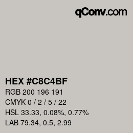 Color code: HEX #C8C4BF | qconv.com