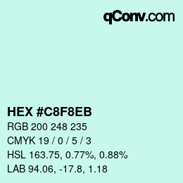 Color code: HEX #C8F8EB | qconv.com