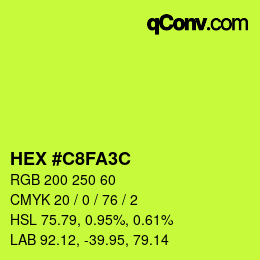 Color code: HEX #C8FA3C | qconv.com