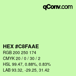 Color code: HEX #C8FAAE | qconv.com