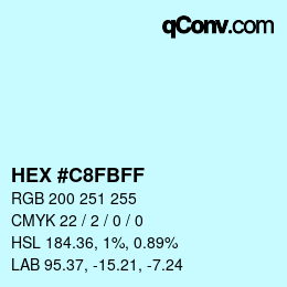 カラーコード: HEX #C8FBFF | qconv.com
