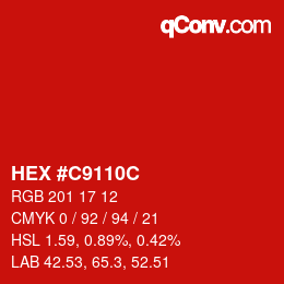 Color code: HEX #C9110C | qconv.com