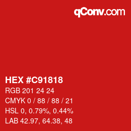 カラーコード: HEX #C91818 | qconv.com
