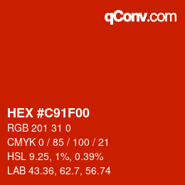 Farbcode: HEX #C91F00 | qconv.com