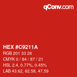 カラーコード: HEX #C9211A | qconv.com