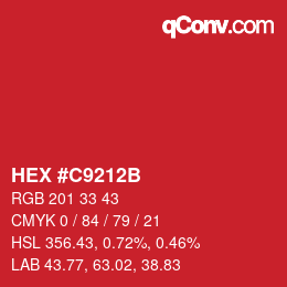 カラーコード: HEX #C9212B | qconv.com