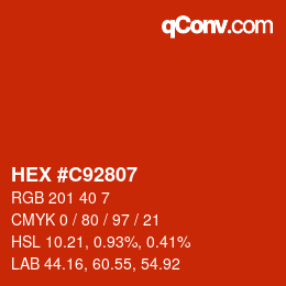 カラーコード: HEX #C92807 | qconv.com