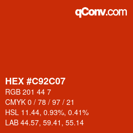 Farbcode: HEX #C92C07 | qconv.com