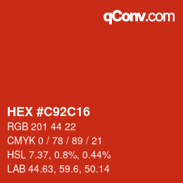 カラーコード: HEX #C92C16 | qconv.com