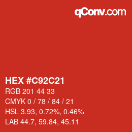 カラーコード: HEX #C92C21 | qconv.com