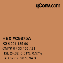 カラーコード: HEX #C9875A | qconv.com